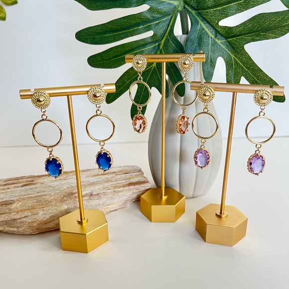 Elegant Gold Dangle Earrings - Wedding Romantic Pendant Earrings - Glam Earrings - Picture 1 of 15